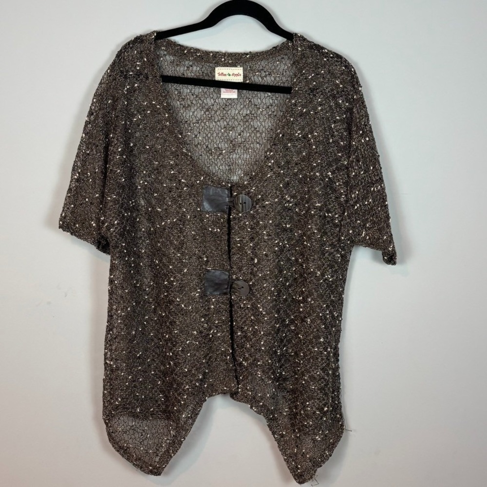 Toffee Apple Womens Brown Open Knit Button Lagenlook Boho Asymmetric Hem Top XXL